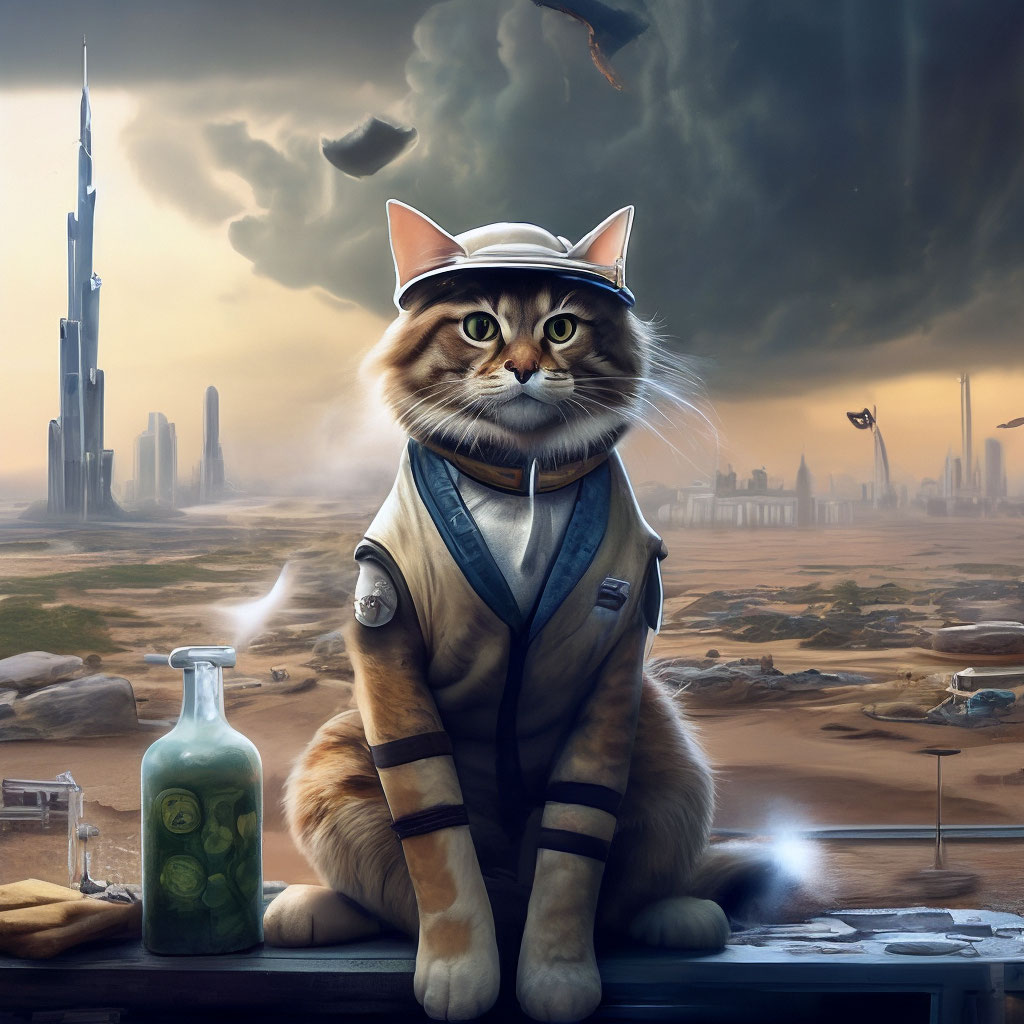 кот ученый на цепи в Дубае продает воздух (Шедеврум)